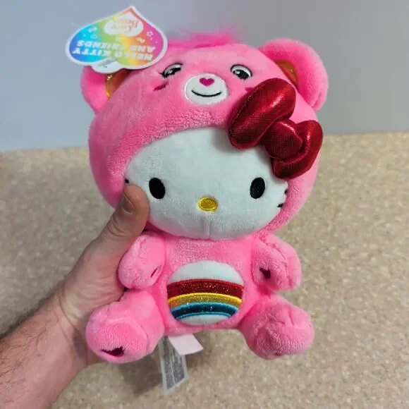 Care Bears Hello Kitty Dressed As Cheer Bear 8" Fun-Size Plush Soft Stuffie Toy - Picture 9 of 9